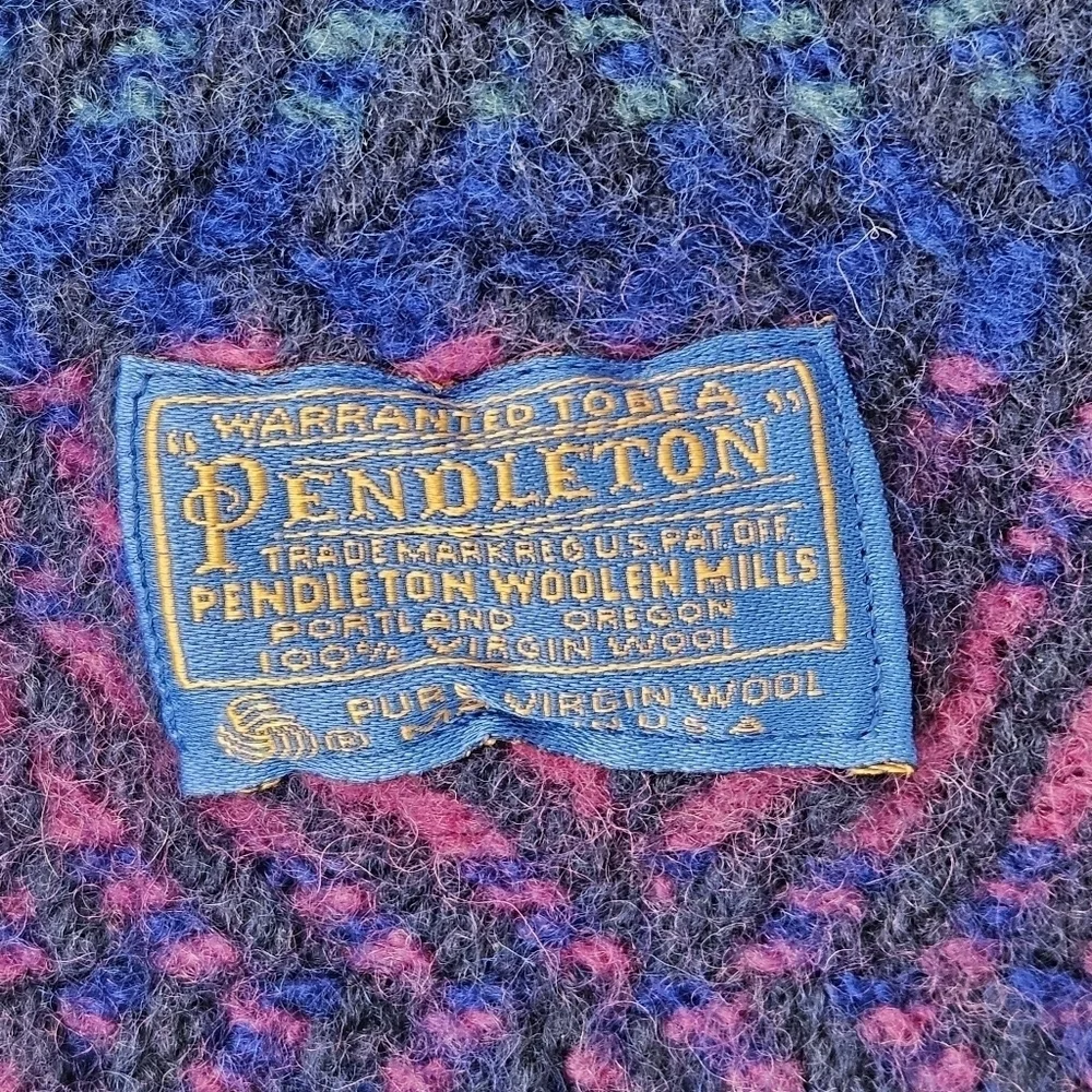 Vintage Pendleton 100% Wool Stadium Blanket Jewel Tones Fringe Throw 54x46